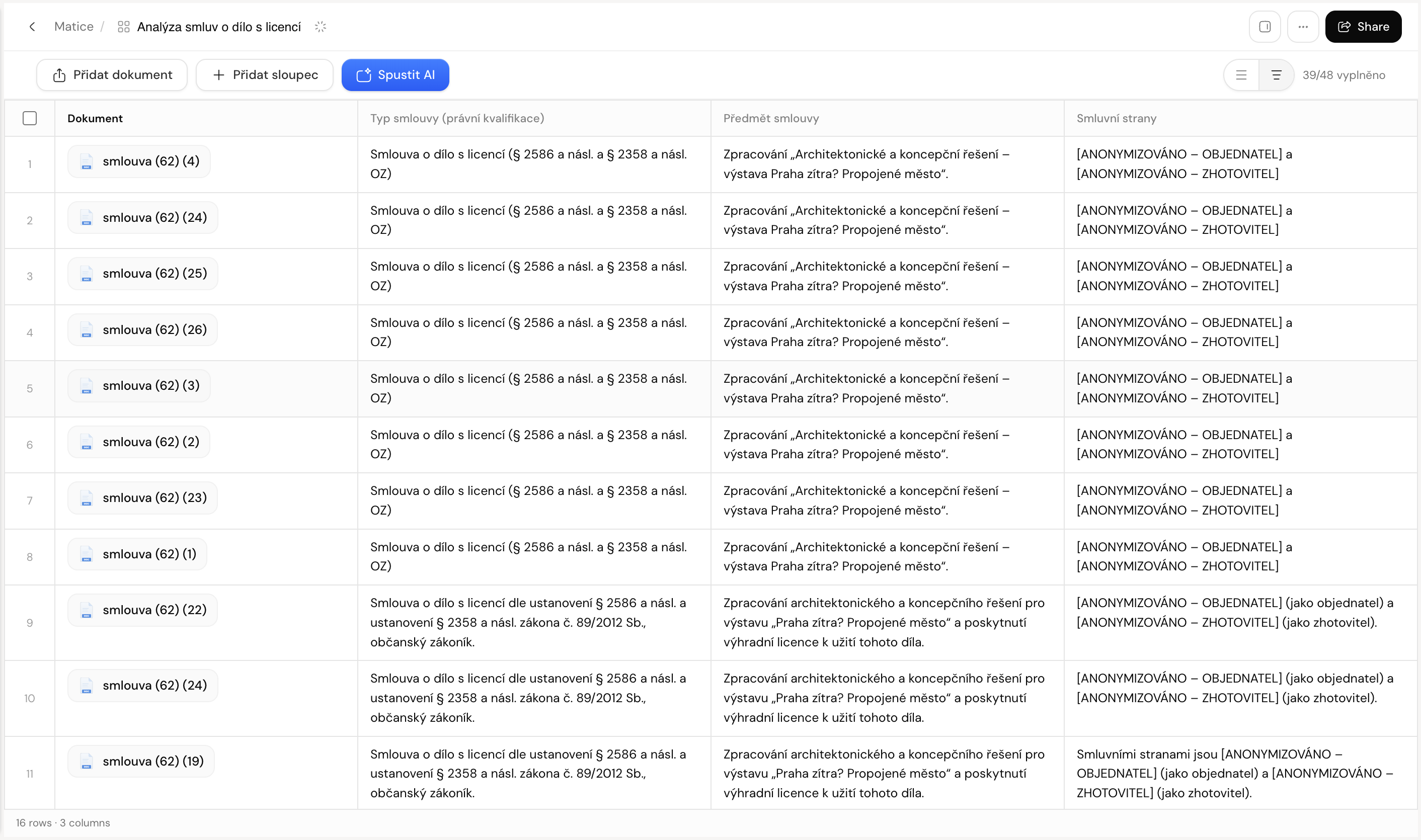 Analyzujete stovky dokumentů naráz, přehledným způsobem.